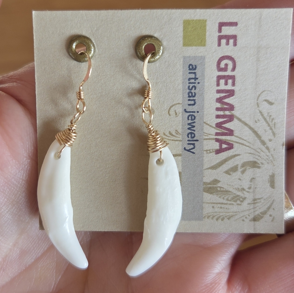 Coyote Teeth Earrings with 14K GF Ear Wires & 24K GF Wrapped Wire